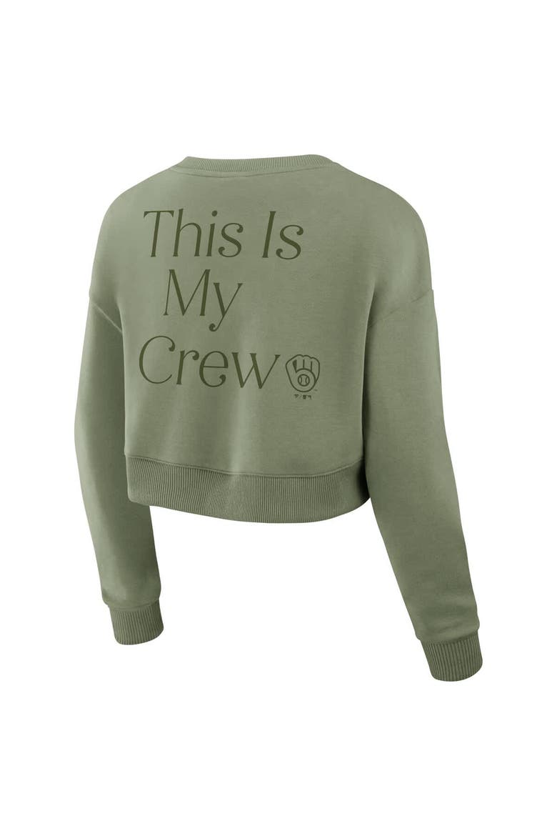 Women's Fanatics Olive Milwaukee Brewers Studio Cropped Pullover Sweatshirt, Alternate, color, Olive
