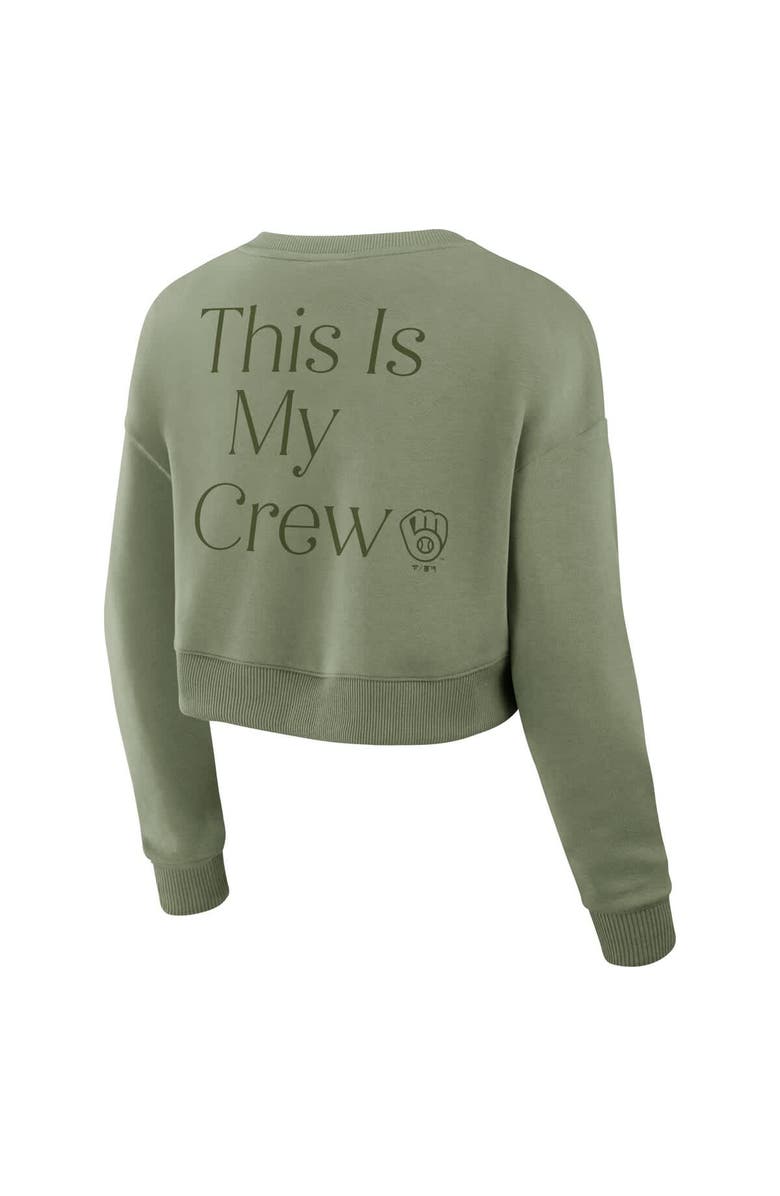 FANATICS Women's Fanatics Olive Milwaukee Brewers Studio Cropped Pullover Sweatshirt, Alternate, color, Olive