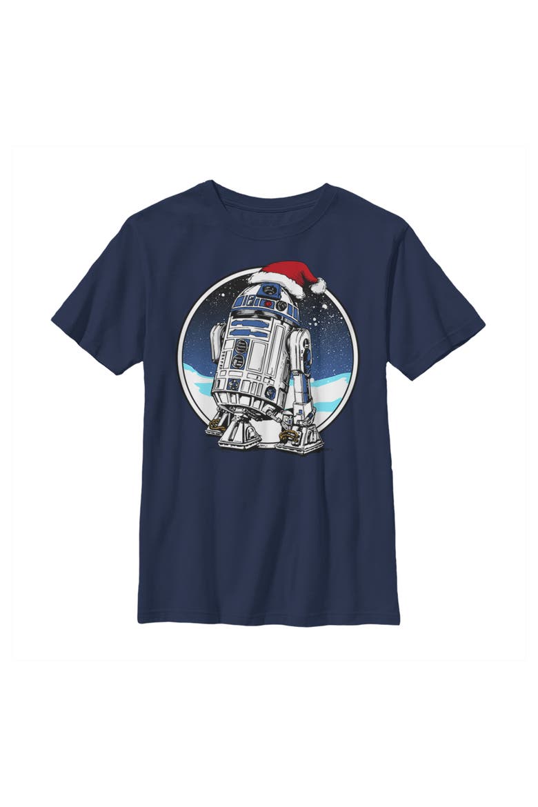 Boy's Star Wars Christmas R2-D2 Santa Hat Graphic Tee, Main, color, Navy Blue