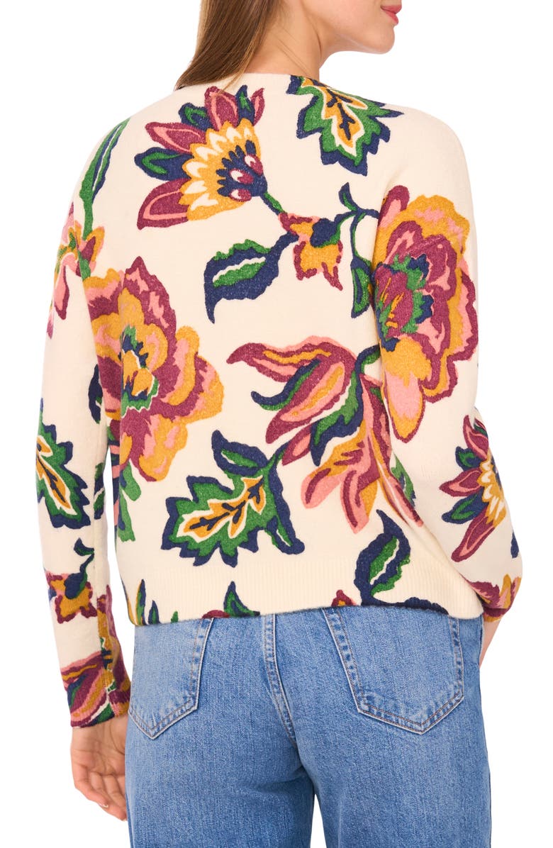 CeCe Floral Jacquard Sweater, Alternate, color, New Ivory