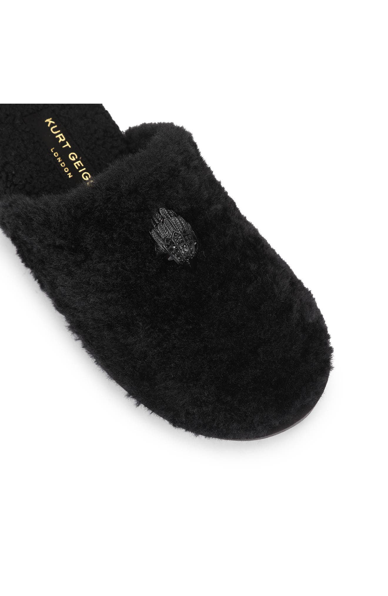 Kensington Faux Fur Slipper, Alternate, color, BLACK