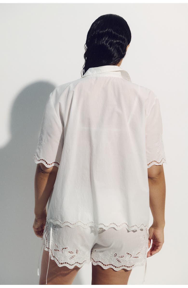 H&M Broderie Anglaise Cotton Beach Shirt, Alternate, color, White