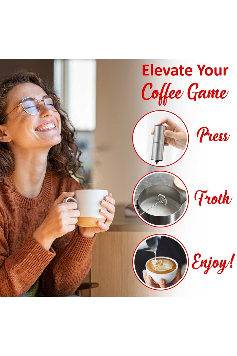 Battery Operated Stainless Steel Electric Milk Frother, Alternate, color, Silver