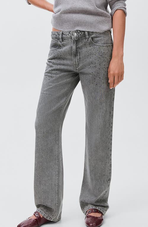 Mango Teen Rhinestone Straight Leg Jeans In Gray