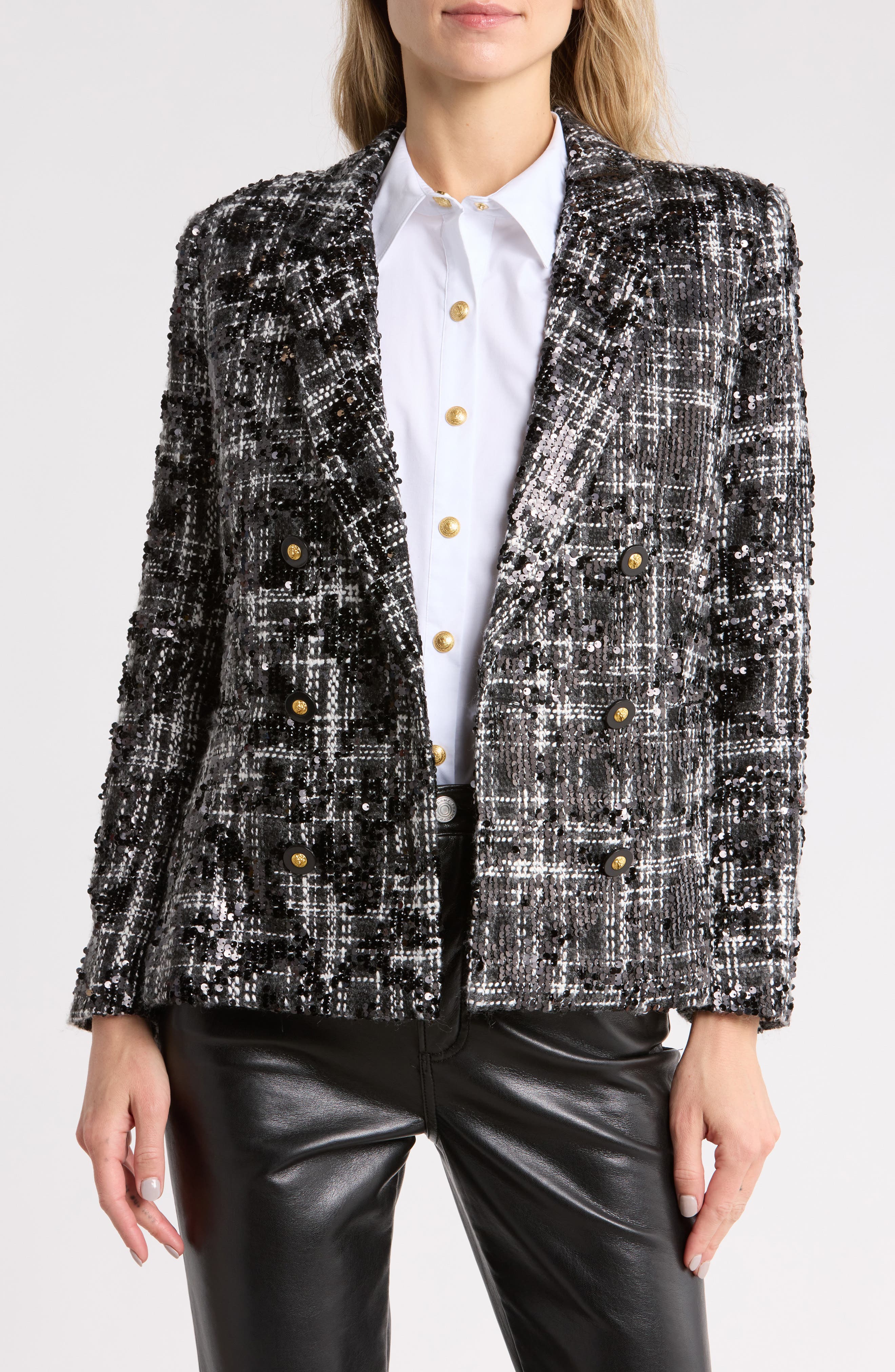 L'AGENCE Colin Double Breasted Sequin Tweed Blazer (Women) | Nordstromrack