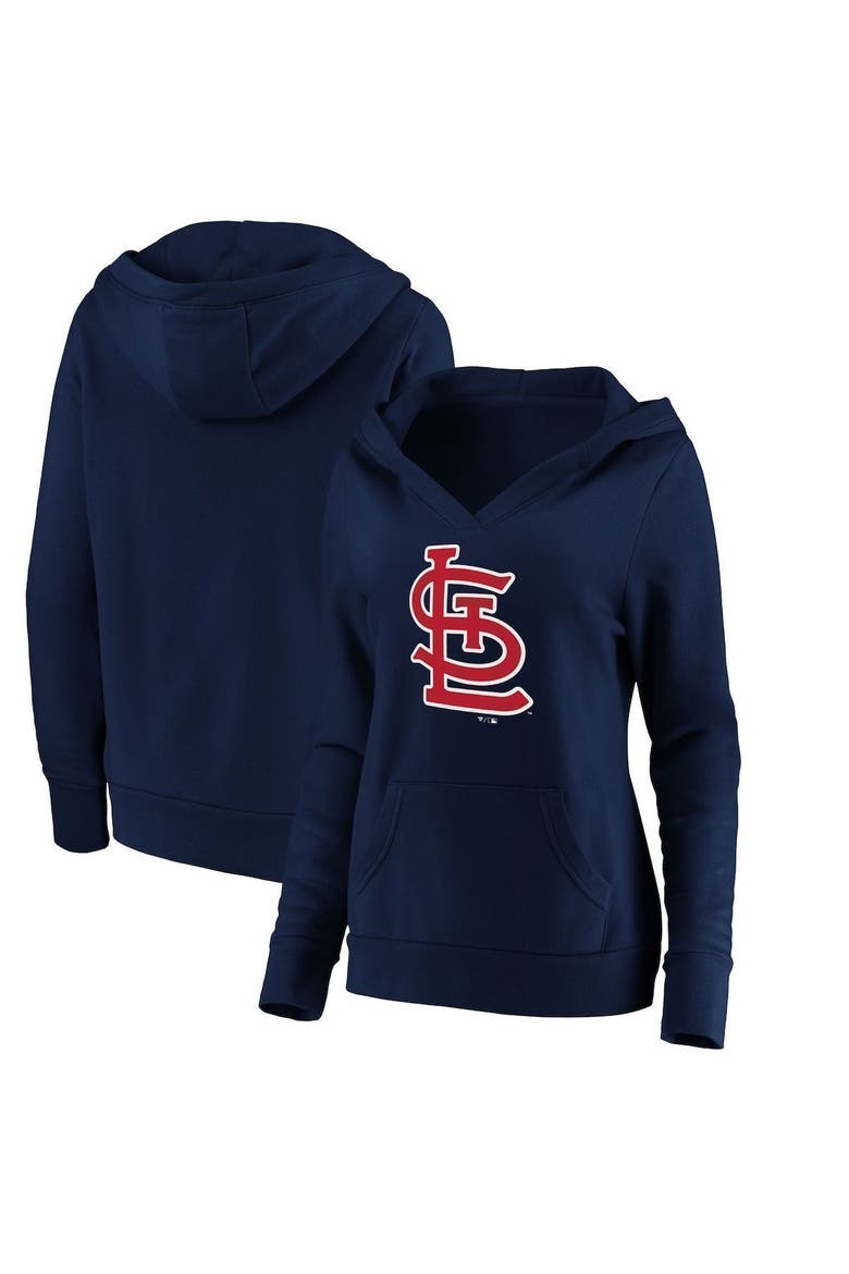 Women's Fanatics Branded Navy St. Louis Cardinals Official Logo Crossover V-Neck Pullover Hoodie, Main, color, NAVY