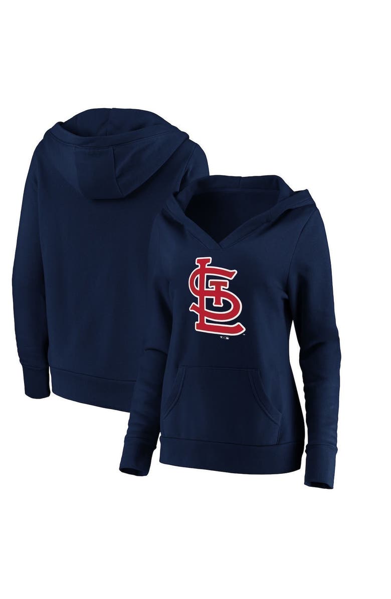 FANATICS Women's Fanatics Branded Navy St. Louis Cardinals Official Logo Crossover V-Neck Pullover Hoodie, Main, color, Navy