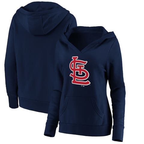 Women's Fanatics Branded Navy St. Louis Cardinals Official Logo Crossover V-Neck Pullover Hoodie