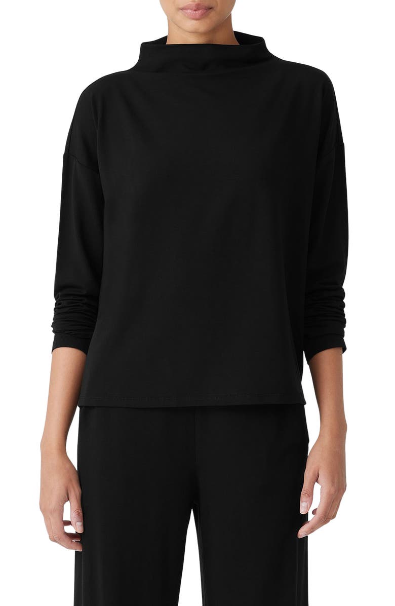 Eileen Fisher Funnel Neck Long Sleeve Boxy Top, Main, color, 
