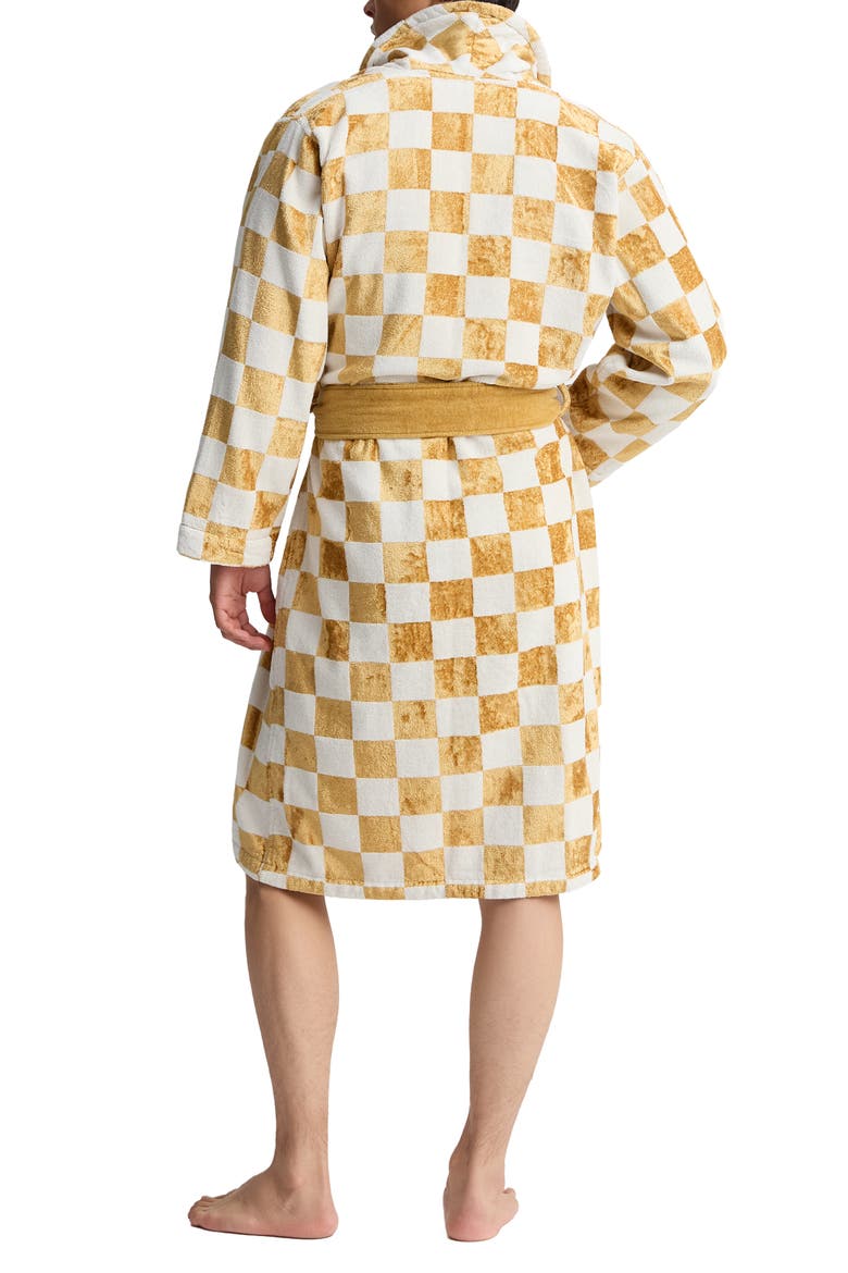 Checkerboard Gold White Bath Robe, Alternate, color, Gold & White