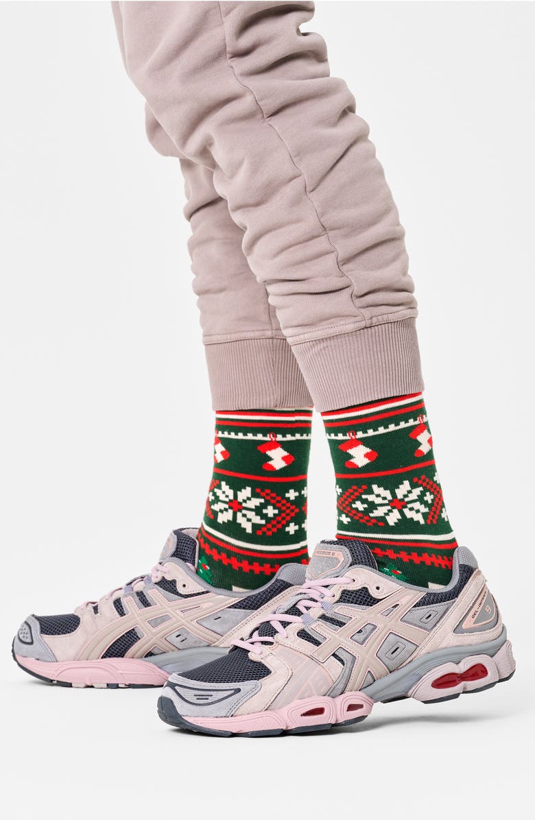 Happy Socks Christmas Cotton Blend Crew Socks, Alternate, color, Dark Green