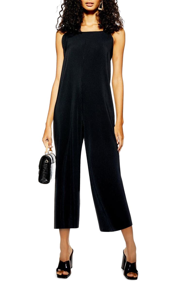Tie Shoulder Crop Jumpsuit, Main, color, BLACK