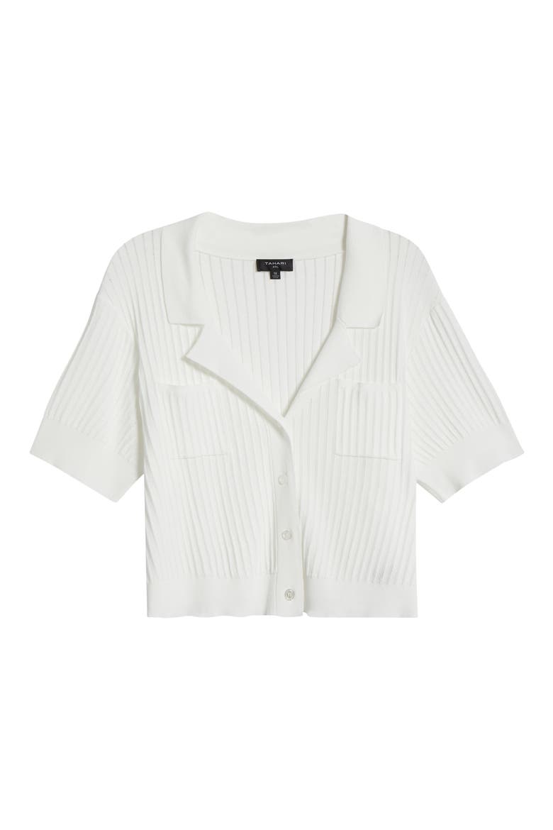 Pointelle Stitch Short Sleeve Cardigan, Alternate, color, WHITE
