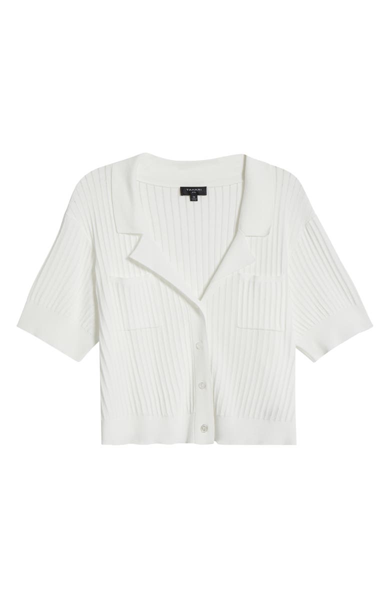 Tahari ASL Pointelle Stitch Short Sleeve Cardigan, Alternate, color, White