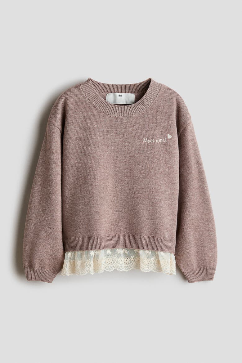 Sweater With Eyelet-Embroidered Trim, Alternate, color, Light beige/Mon Ami