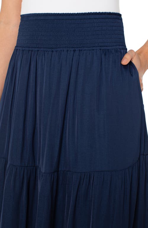 Liverpool Los Angeles Tiered Sateen Maxi Skirt In Blue