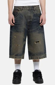 JADED LONDON Colossus Cinch Back Wide Leg Denim Shorts