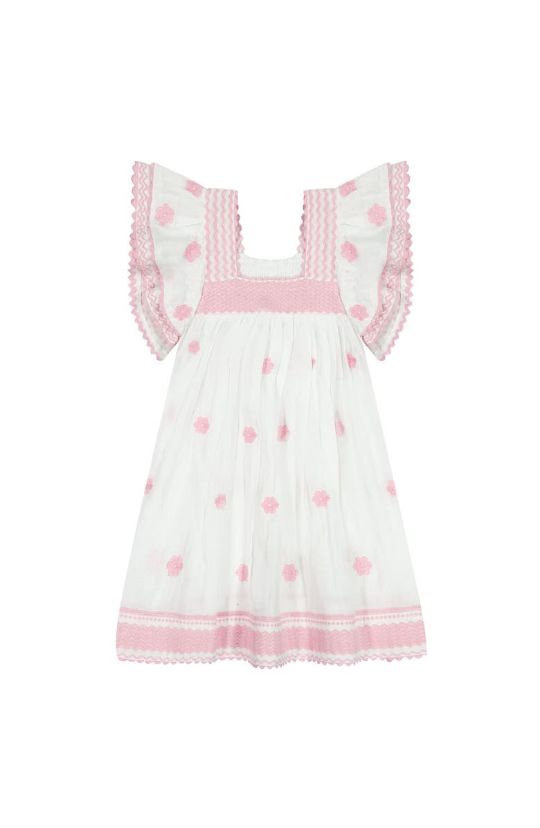 Mer St. Barth Serena Girl's Tassel Dress White Pink Frangipani, Main, color, Pink