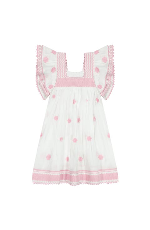 Serena Girl's Tassel Dress White Pink Frangipani