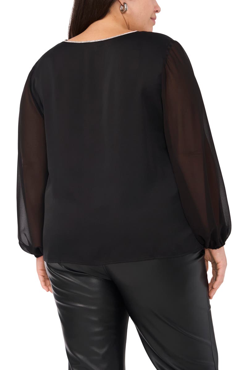 Vince Camuto Crystal Detail Long Sleeve Hammered Satin & Chiffon Top, Alternate, color, 