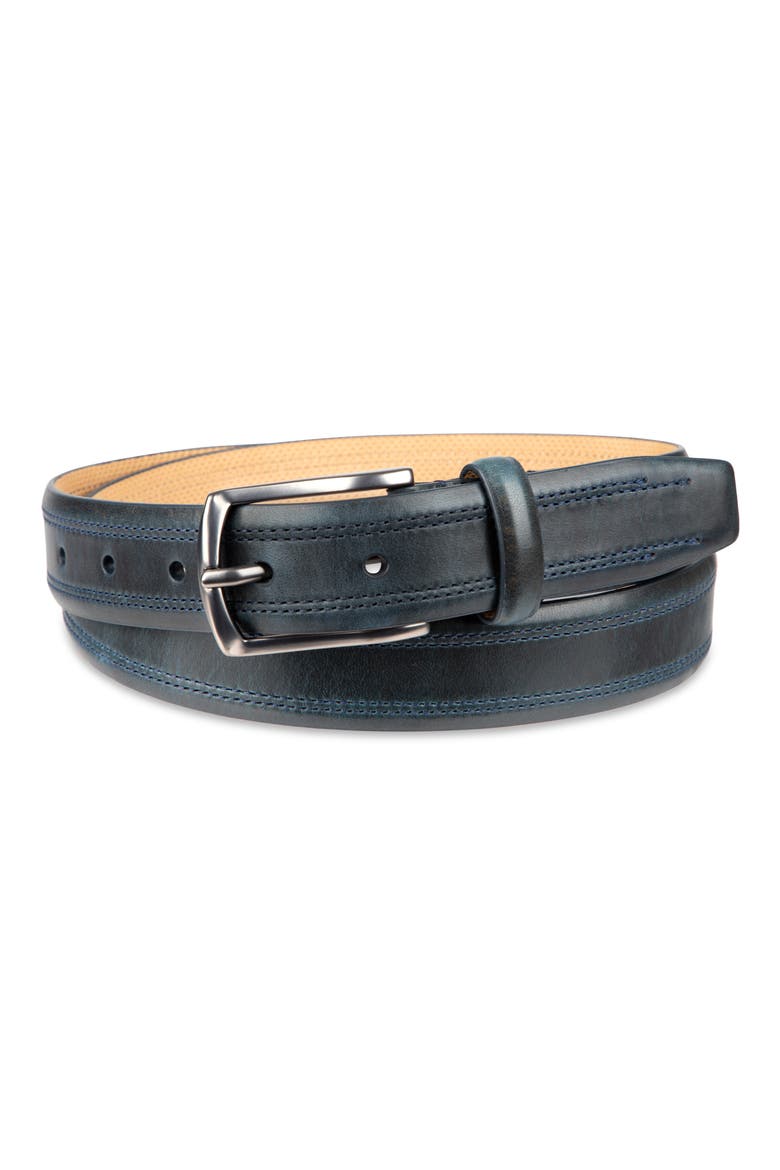 Fes Stitch Leather Belt, Alternate, color, NAVY