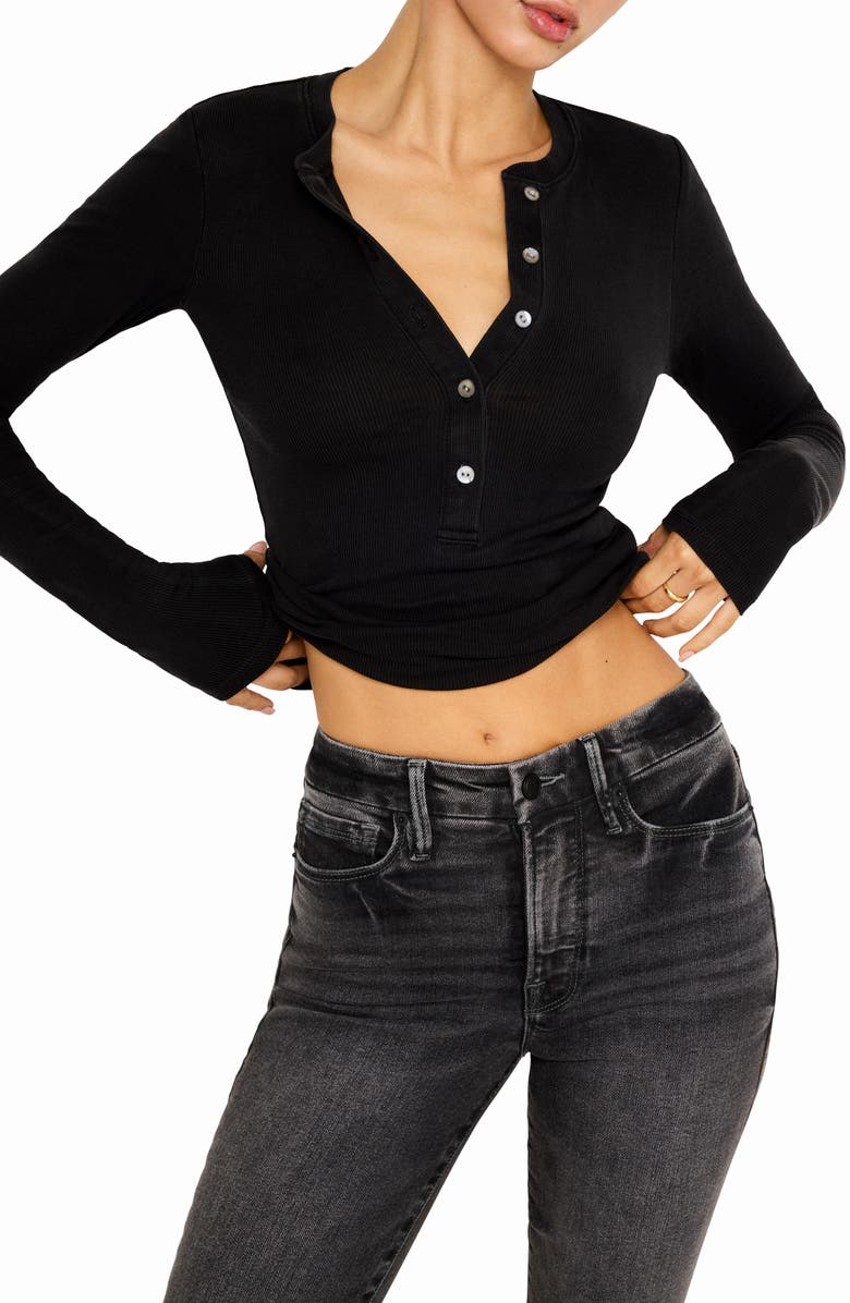 Good American Jeanius Fitted Henley, Main, color, Black001