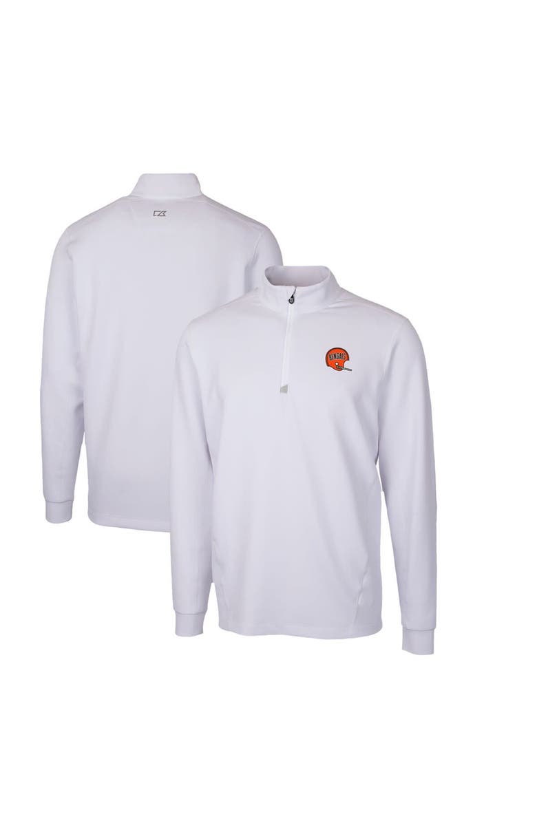 Cutter & Buck Men's Cutter & Buck White Cincinnati Bengals Throwback Logo Traverse Stretch Quarter-Zip Pullover Top, Main, color, 