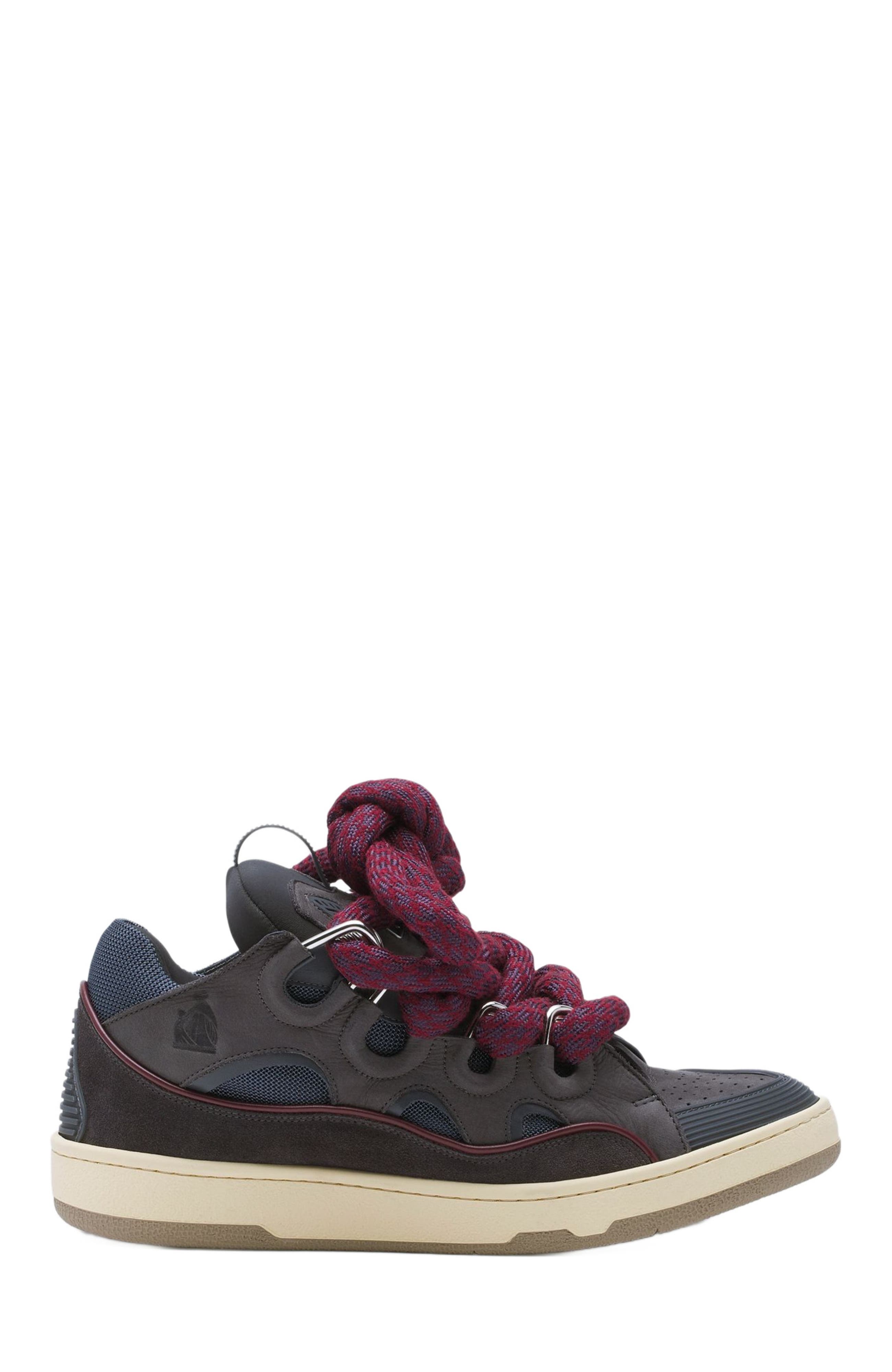 Curb Sneakers In Leather With Snake Laces For Men, Main, color, SHARK GREY