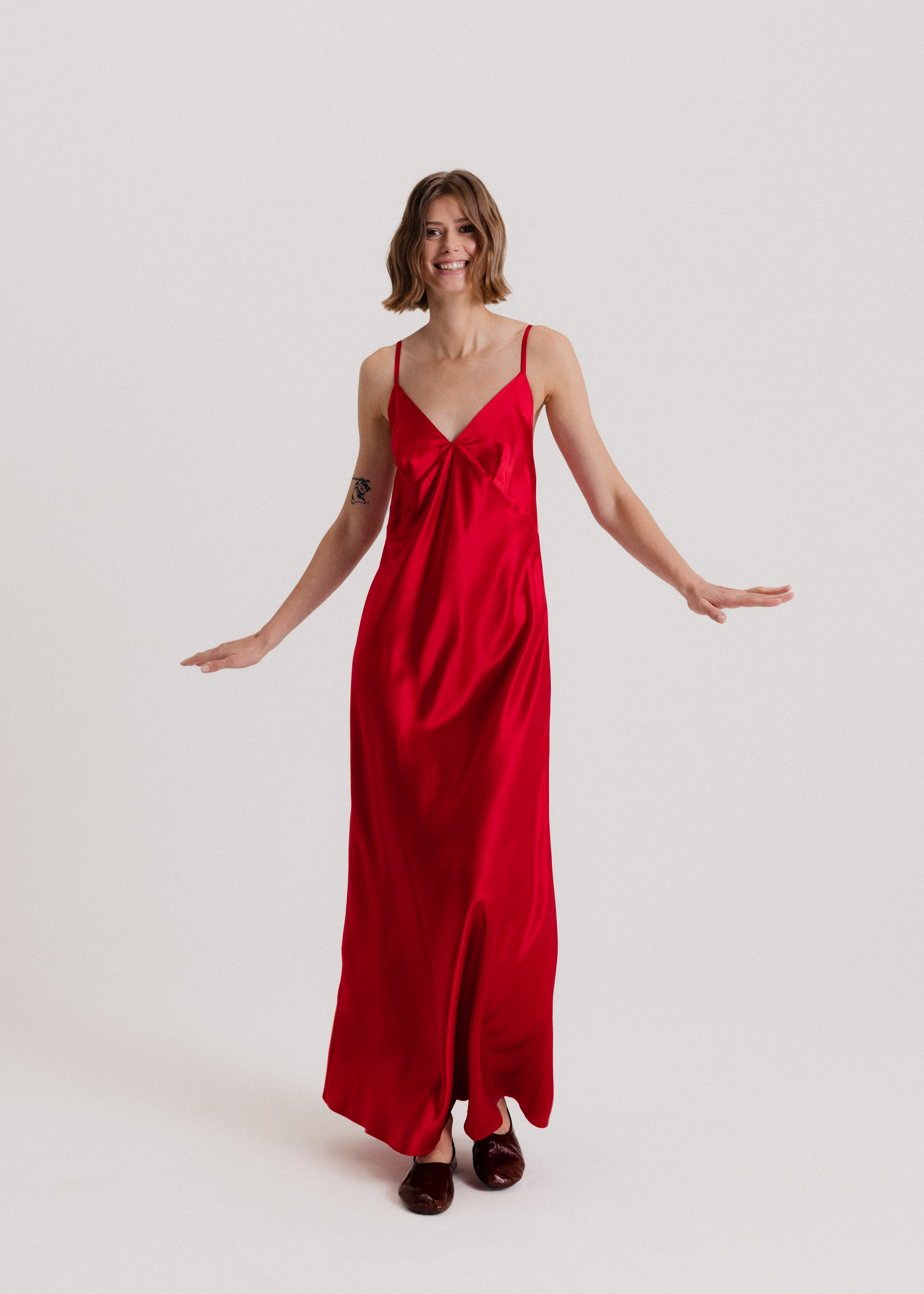 Alas 100 Silk Slip Maxi Dress in Red 