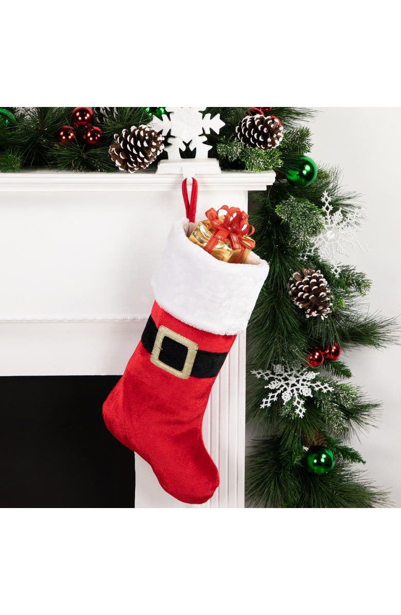 Northlight 20" Red and White Velveteen Santa Claus Belt Buckle Christmas Stocking, Alternate, color,