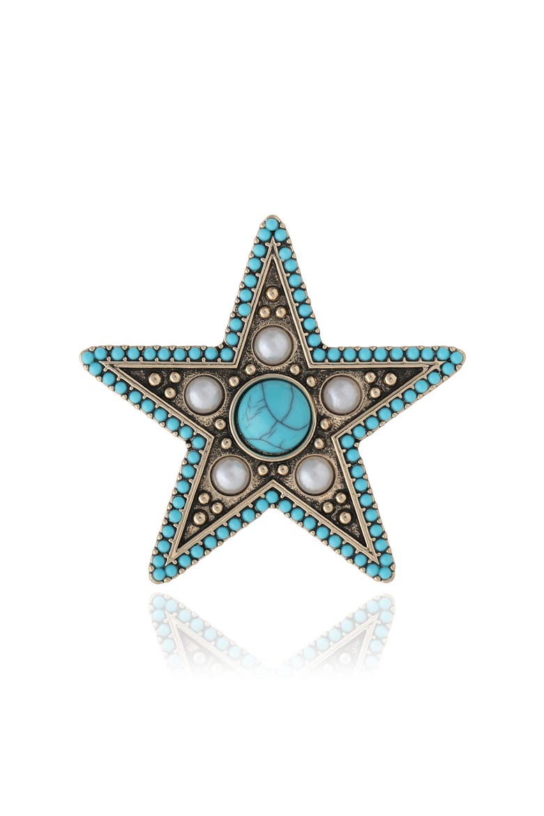 Turquoise Star Pin with Crystal Accents, Main, color, Turquoise