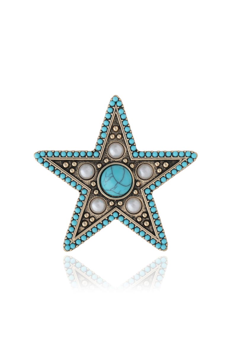 Jessica Simpson Turquoise Star Pin with Crystal Accents, Main, color, Turquoise