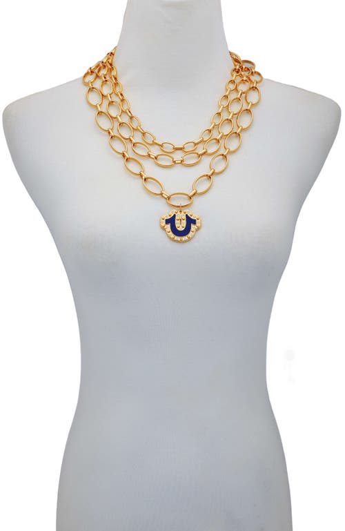True Religion Layered Chain Necklace With Horsehoe Pendant In Gold