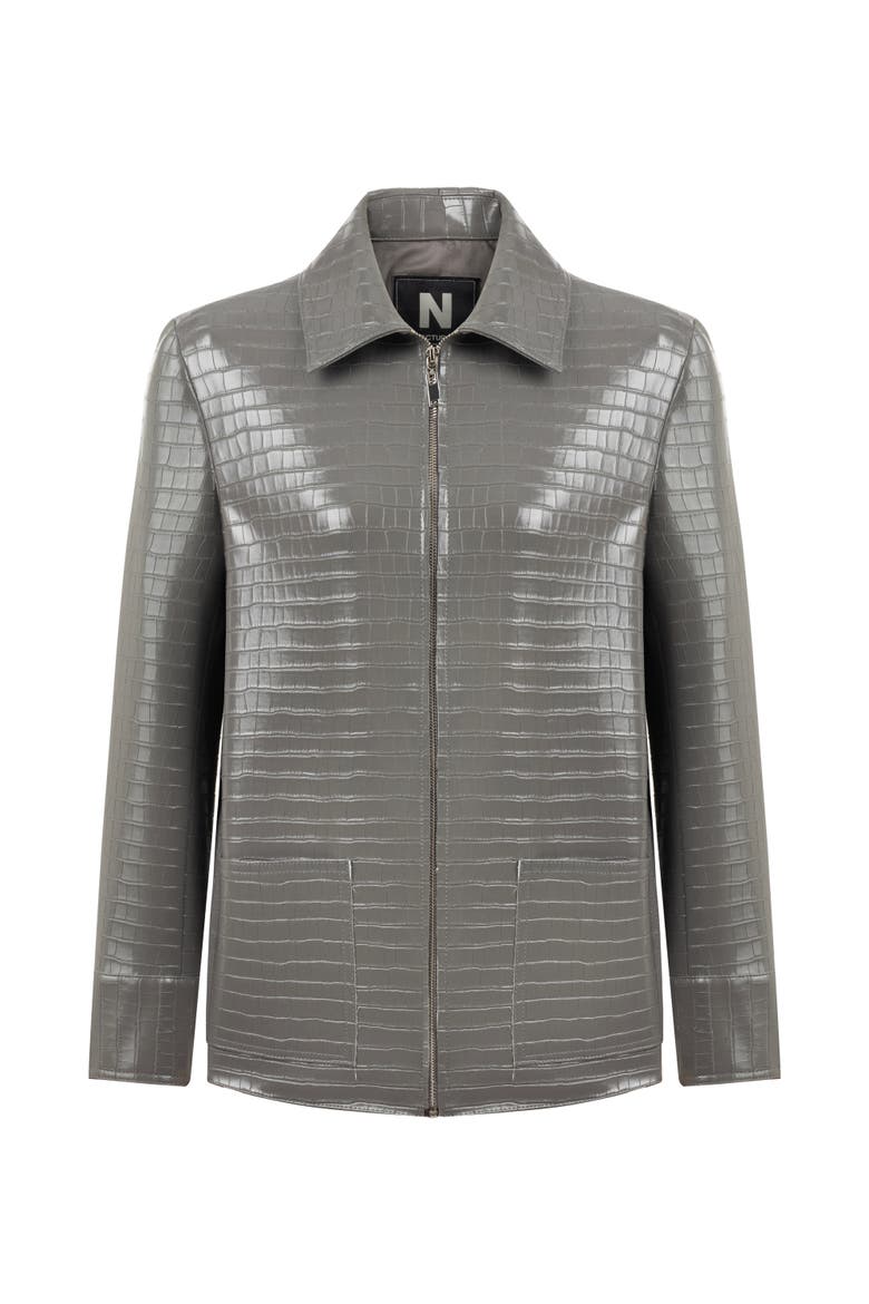 Shirt Collar Faux Leather Jacket, Alternate, color, Grey