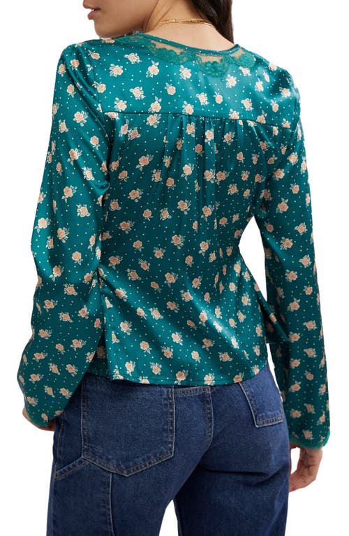 Free People Field Of Roses Satin & Lace Top In Green Combo