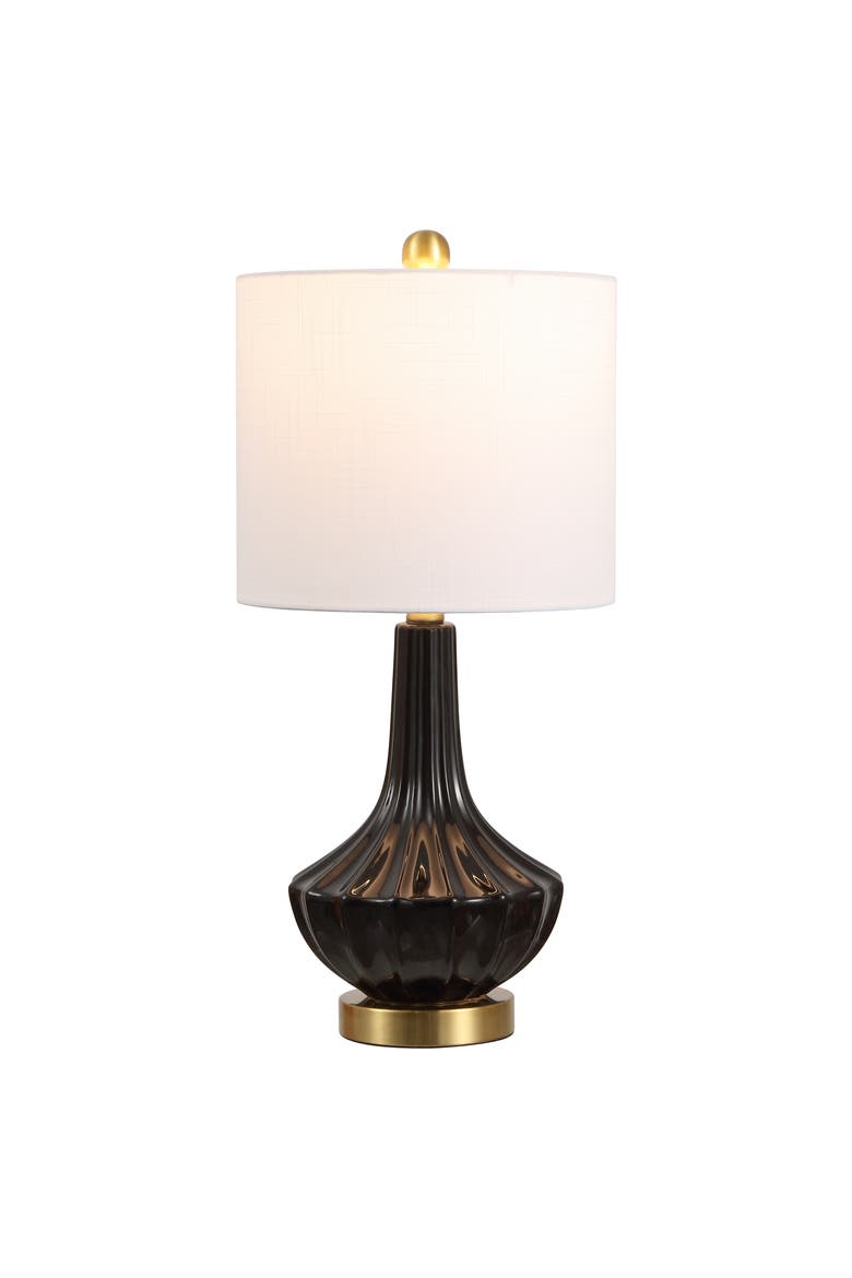 Parker 21.5" Contemporary Traditional Ceramic/Metal Gourd LED Table Lamp, Main, color, Black