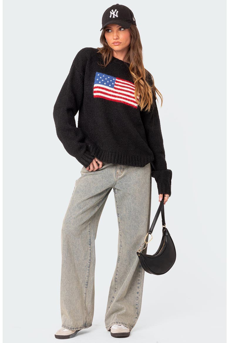 USA Oversize Chunky Sweater, Alternate, color, BLACK