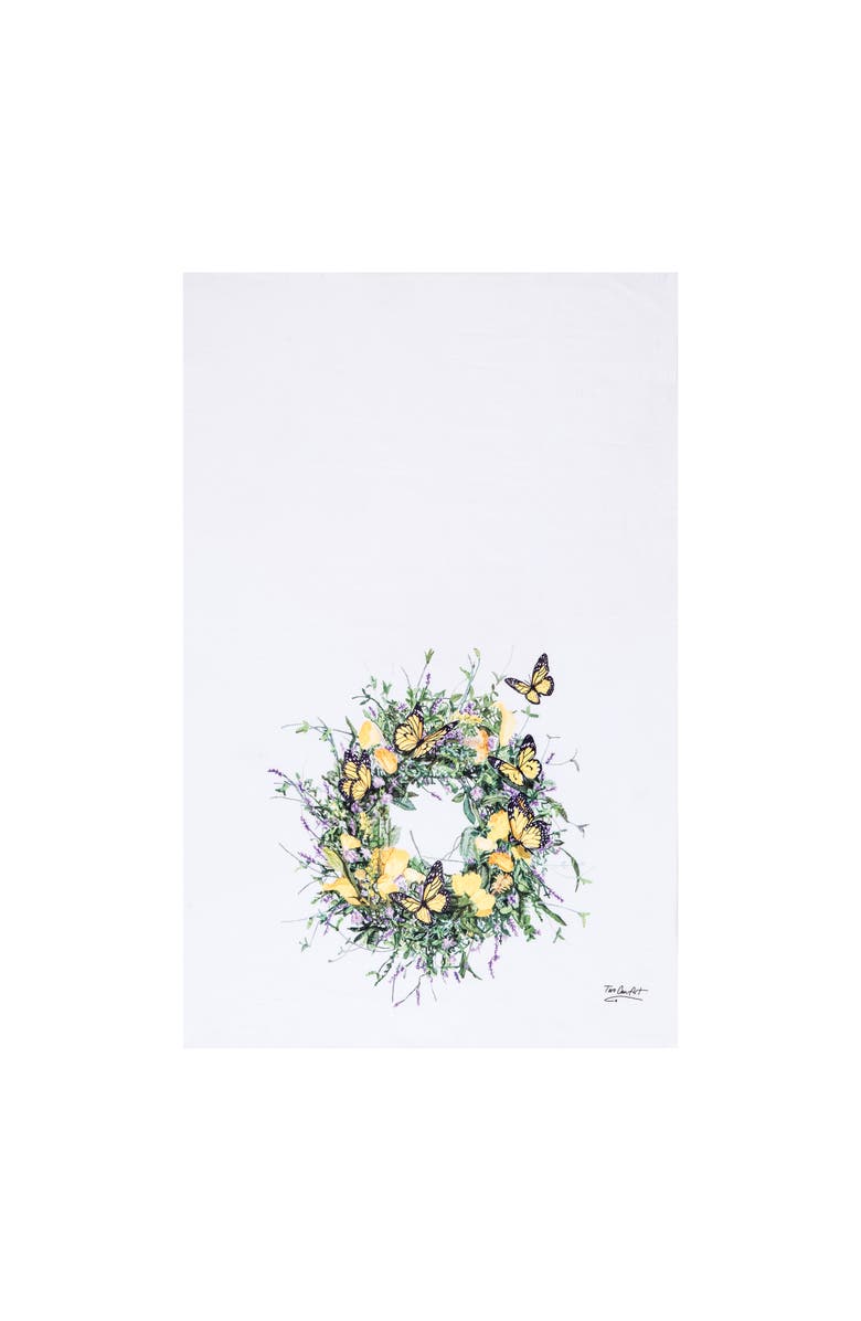 C&F Home Butterfly Wreath Design Spring Theme Printed Flour Sack Kitchen Dishtowel, Main, color, White