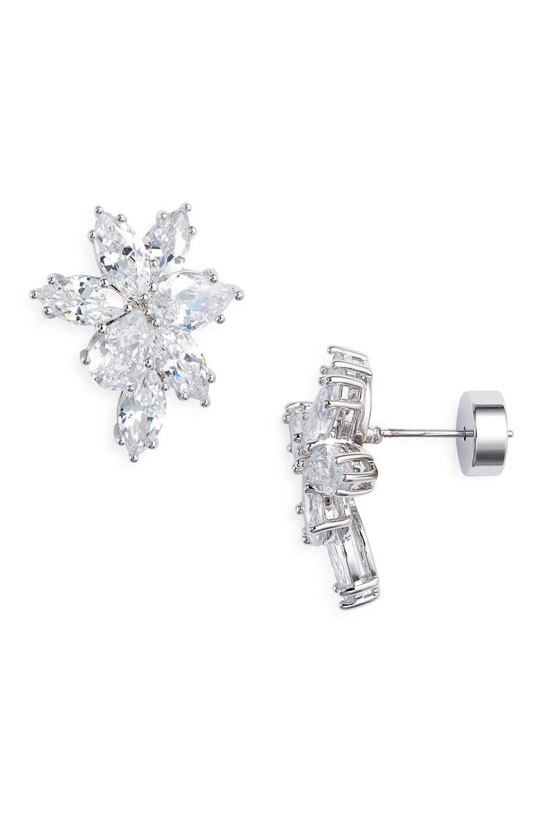 Cubic Zirconia Cluster Stud Earrings, Main, color, CLEAR- SILVER