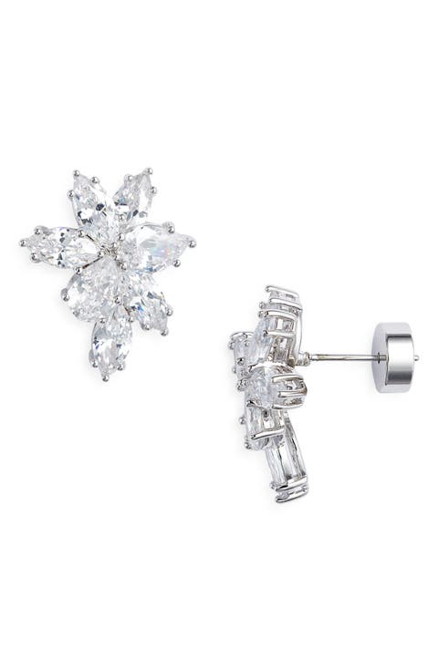Cubic Zirconia Cluster Stud Earrings