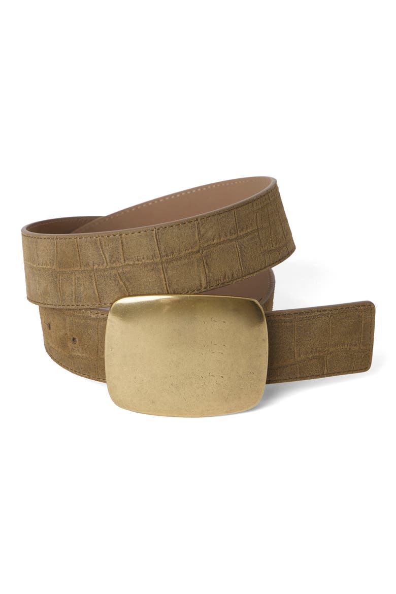 Leighton Croc Embossed Leather Belt, Alternate, color, DK. MOSS BRASS