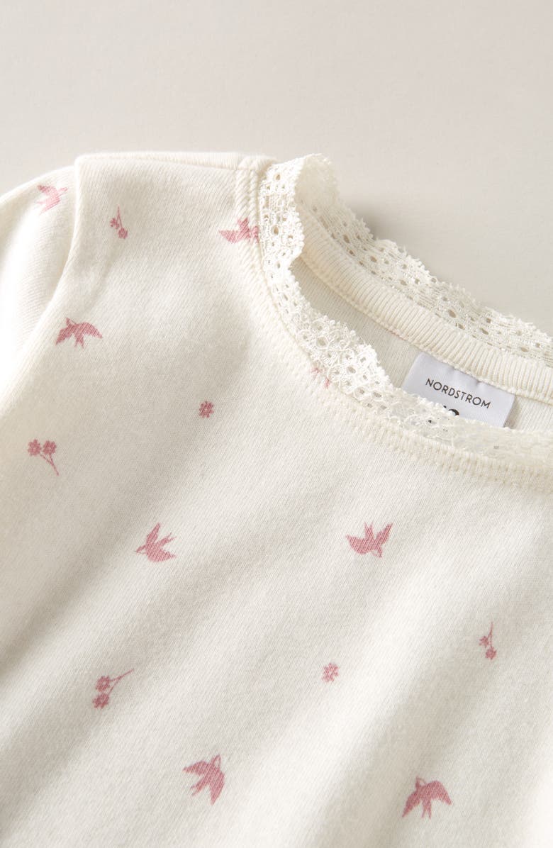 Nordstrom Kids' Lace Trim Print Bodysuit & Pants Set, Alternate, color, Ivory Egret Sparrows