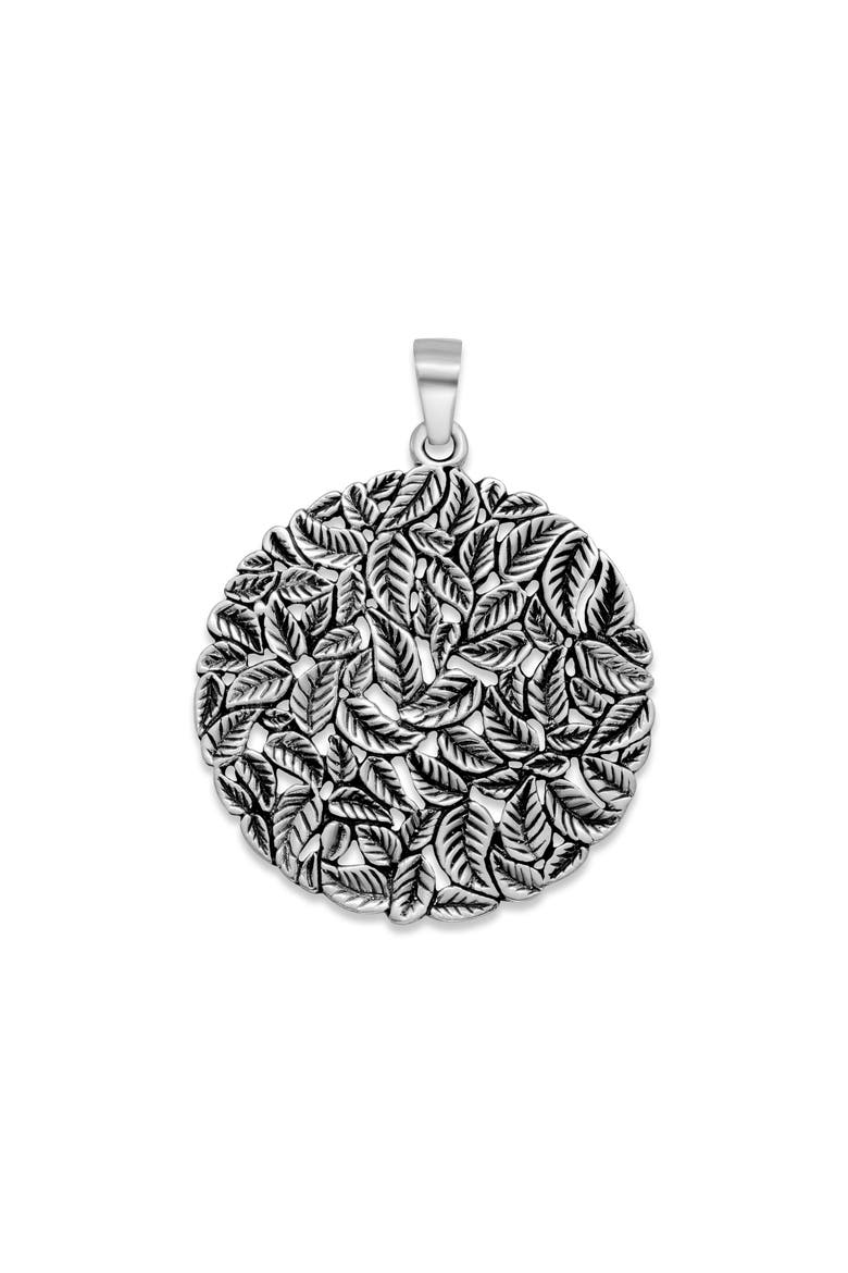 Sterling Silver Round Leaf Motif Pendant, Main, color, SILVER