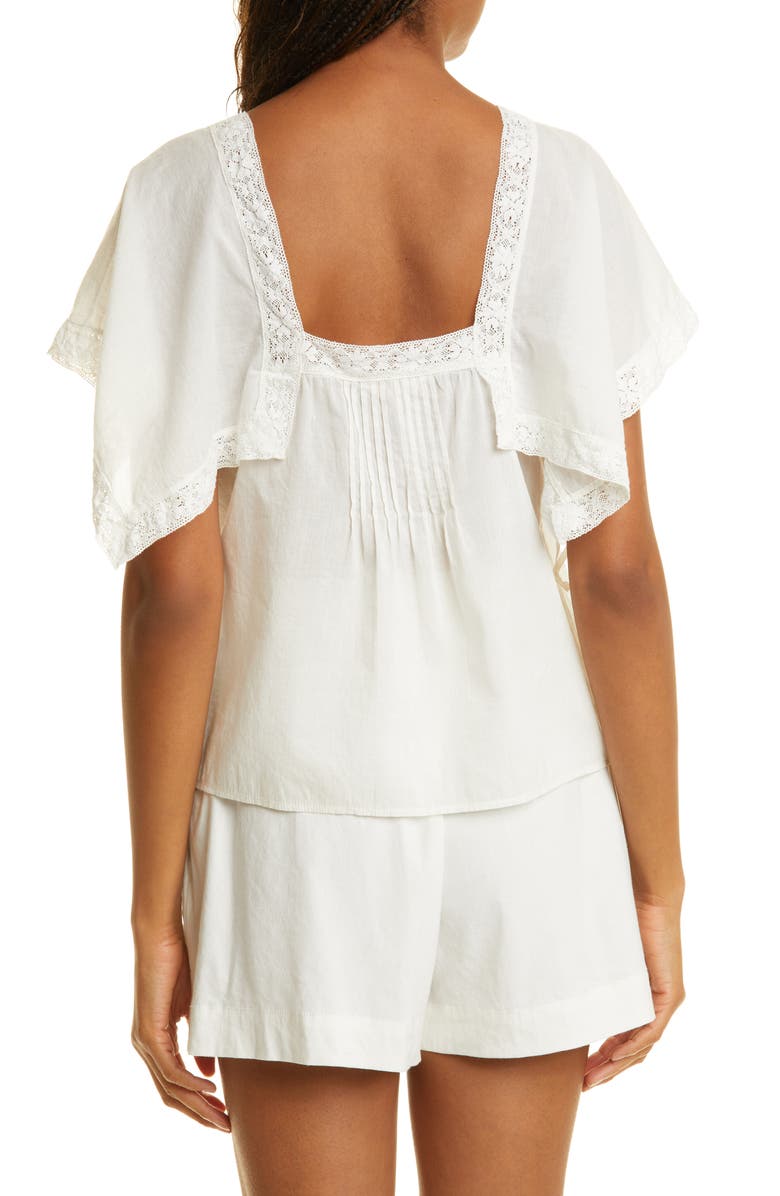 Rebecca Taylor Lace Inset Cotton Top, Alternate, color, 