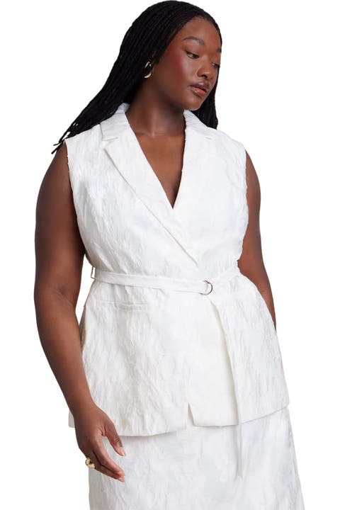 Floral Jacquard Belted Vest (Plus)