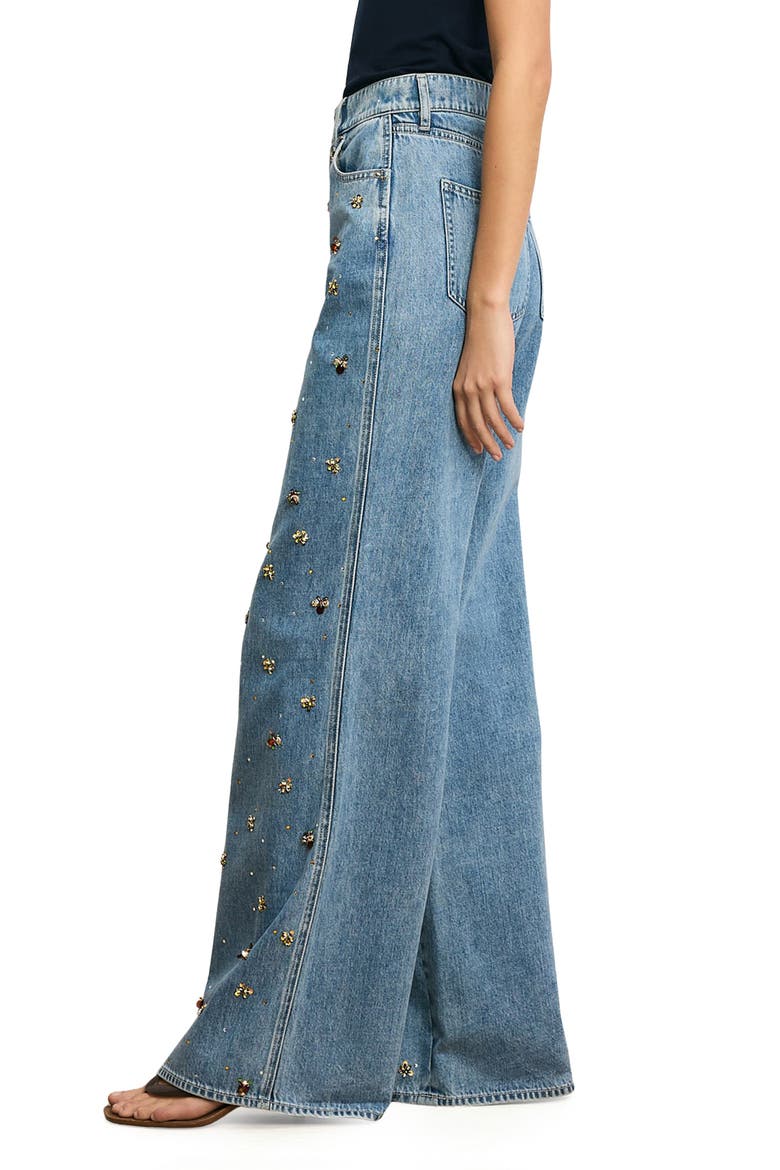 Kasey Embellished Wide Leg Jeans, Alternate, color, SILVER DUST