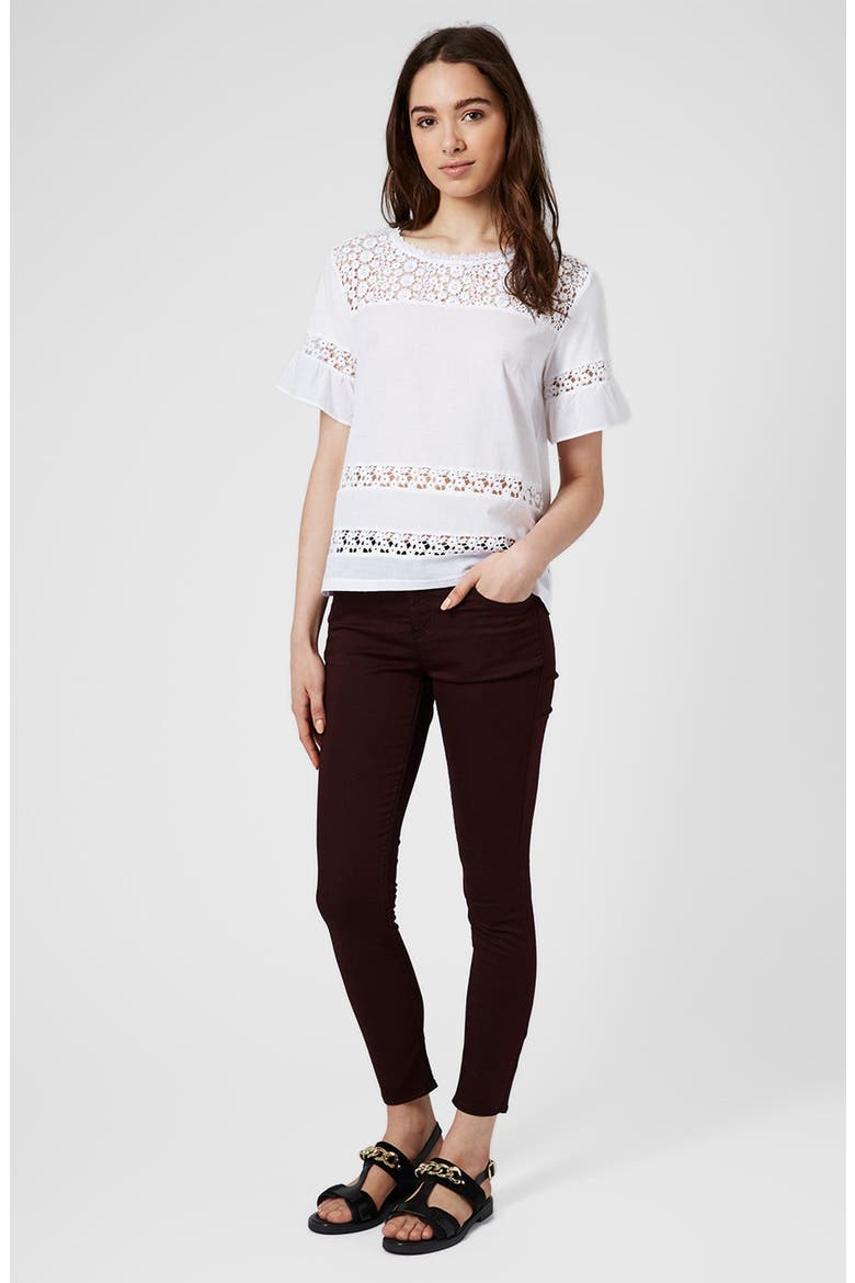 Crochet Inset Mixed Media Top, Alternate, color, WHITE