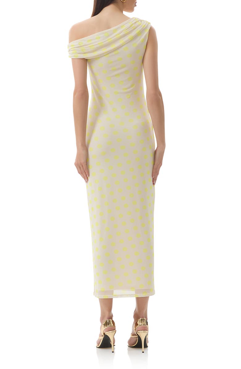 AFRM Holden Yellow Polka Dot One-Shoulder Mesh Midi Dress, Alternate, color, Sun Dot