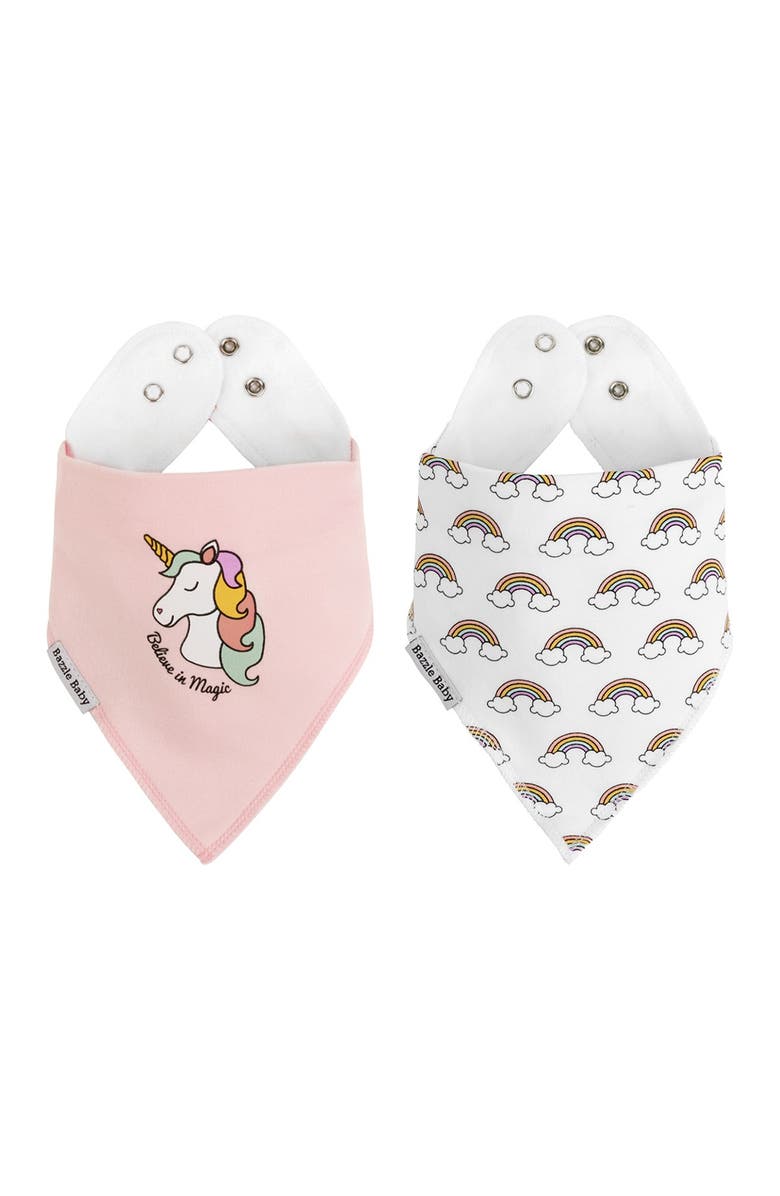 BAZZLE BABY Unicorn & Rainbow Bandana Bibs - Pack of 2, Main, color, 