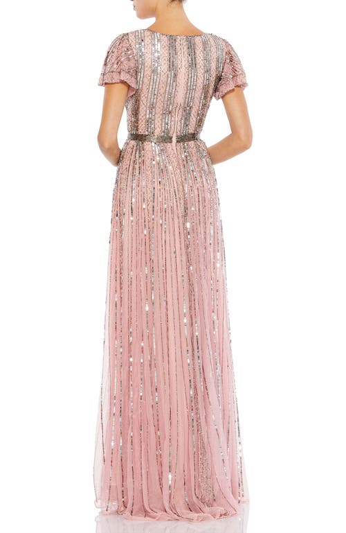 Mac Duggal Stripe Sequin V-neck Gown